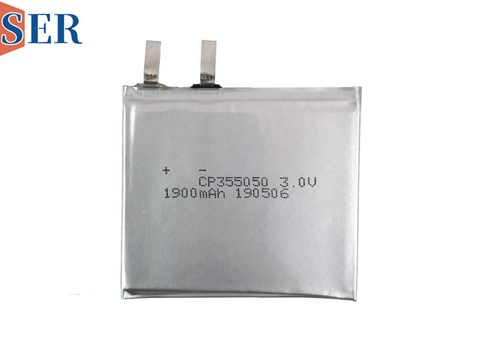 3.0V 1900mAh εξαιρετικά λεπτή μπαταρία σακουλών διοξειδίου μαγγάνιου λίθιου συσκευασίας μπαταριών CP355050 μαλακή